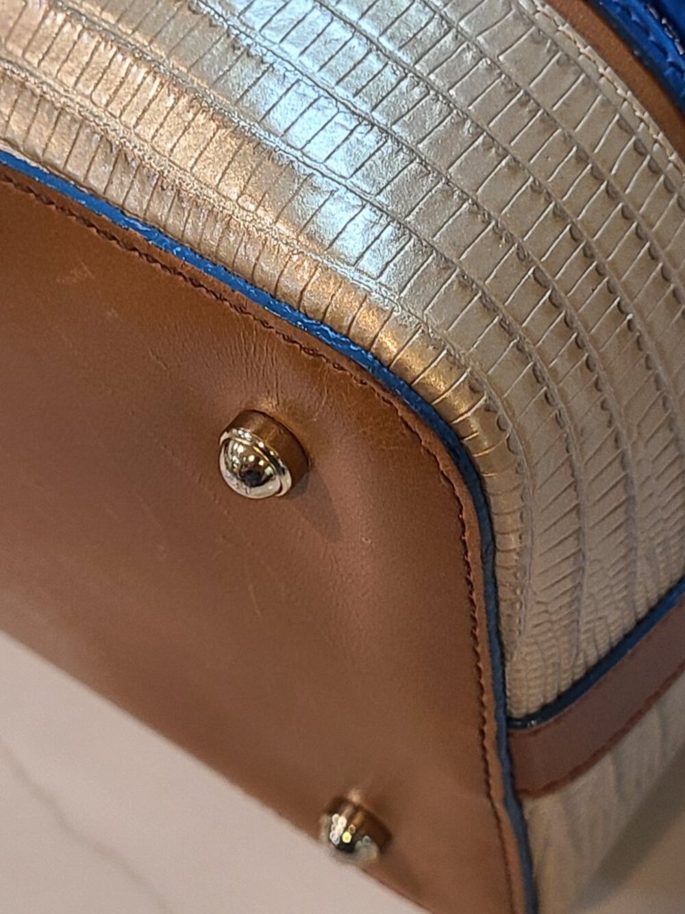 Brahmin Large Duxbury Shoulder Bag in Surf Vineyard Blue & Tan Leather EUC - Picture 10 of 17